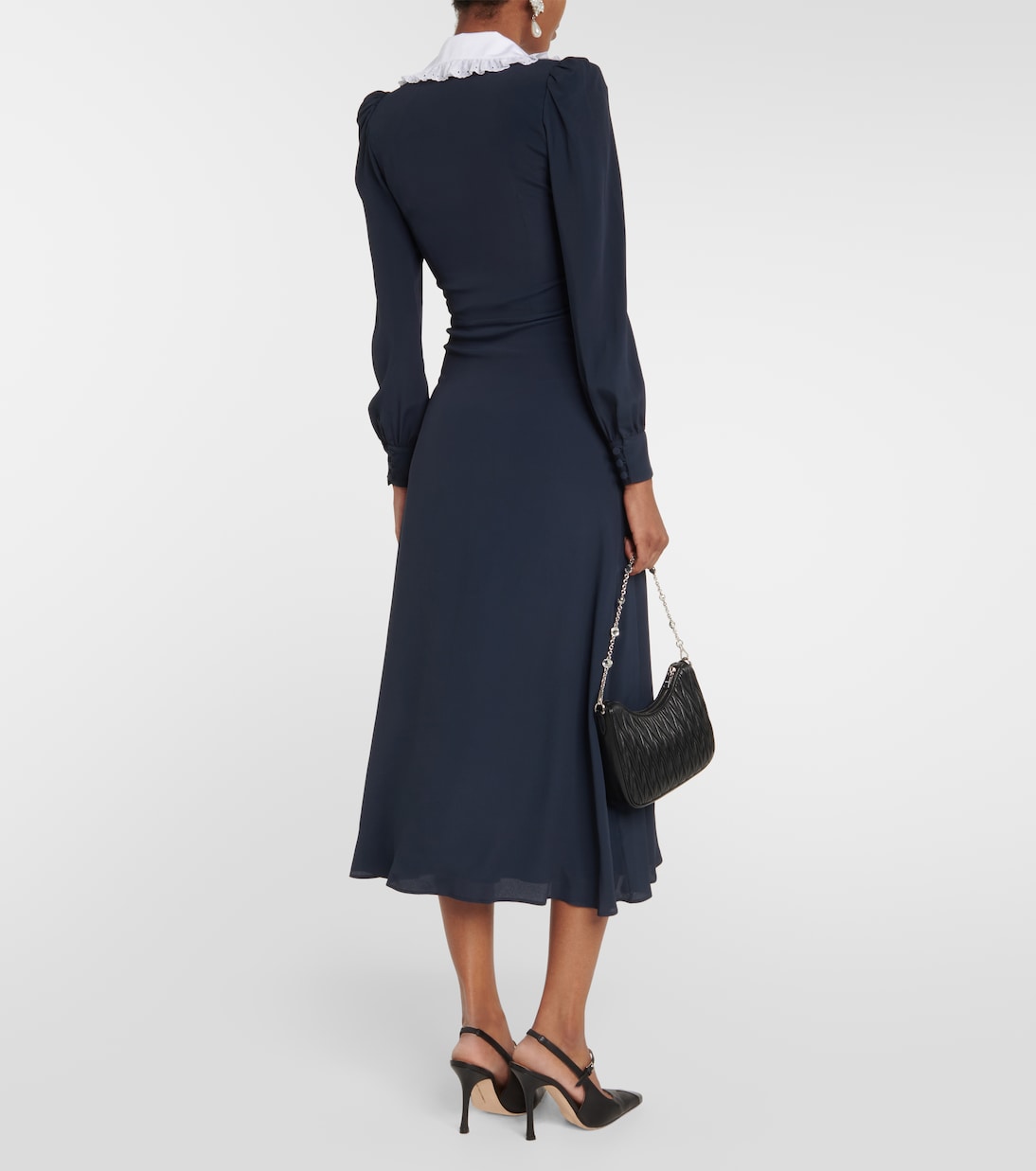 Abito midi in misto seta con colletto | Alessandra Rich