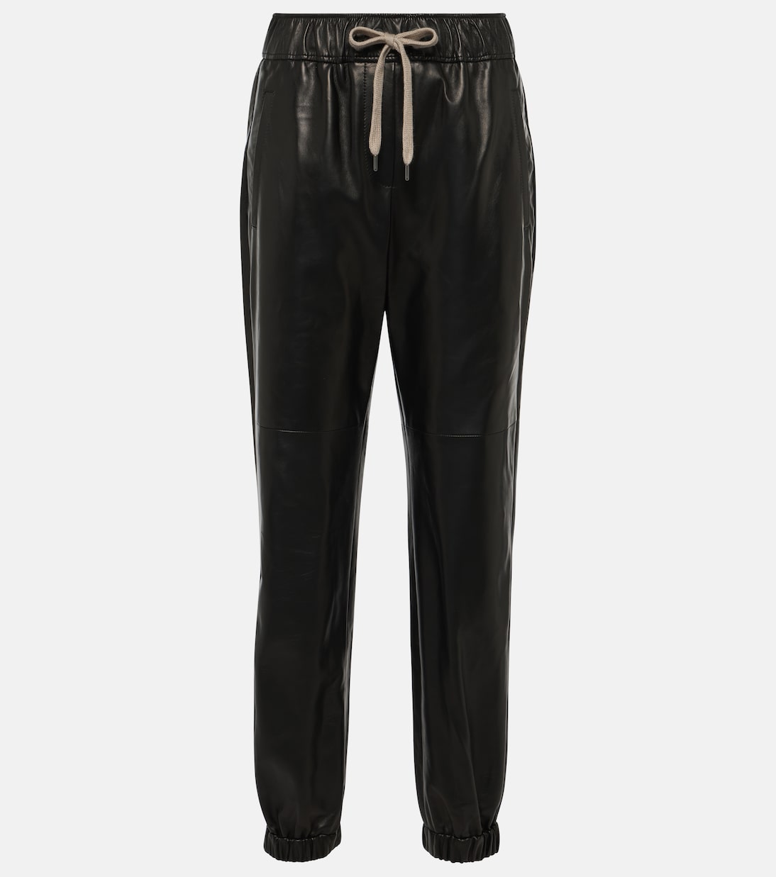 Pantalon à taille mi-haute en cuir | Brunello Cucinelli