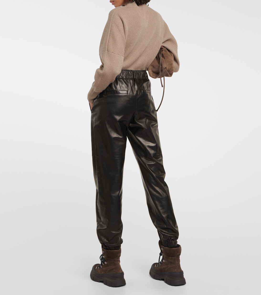 Pantalon à taille mi-haute en cuir | Brunello Cucinelli