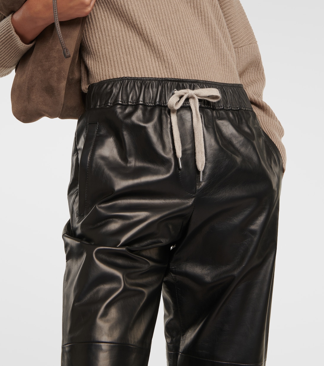 Pantalon à taille mi-haute en cuir | Brunello Cucinelli