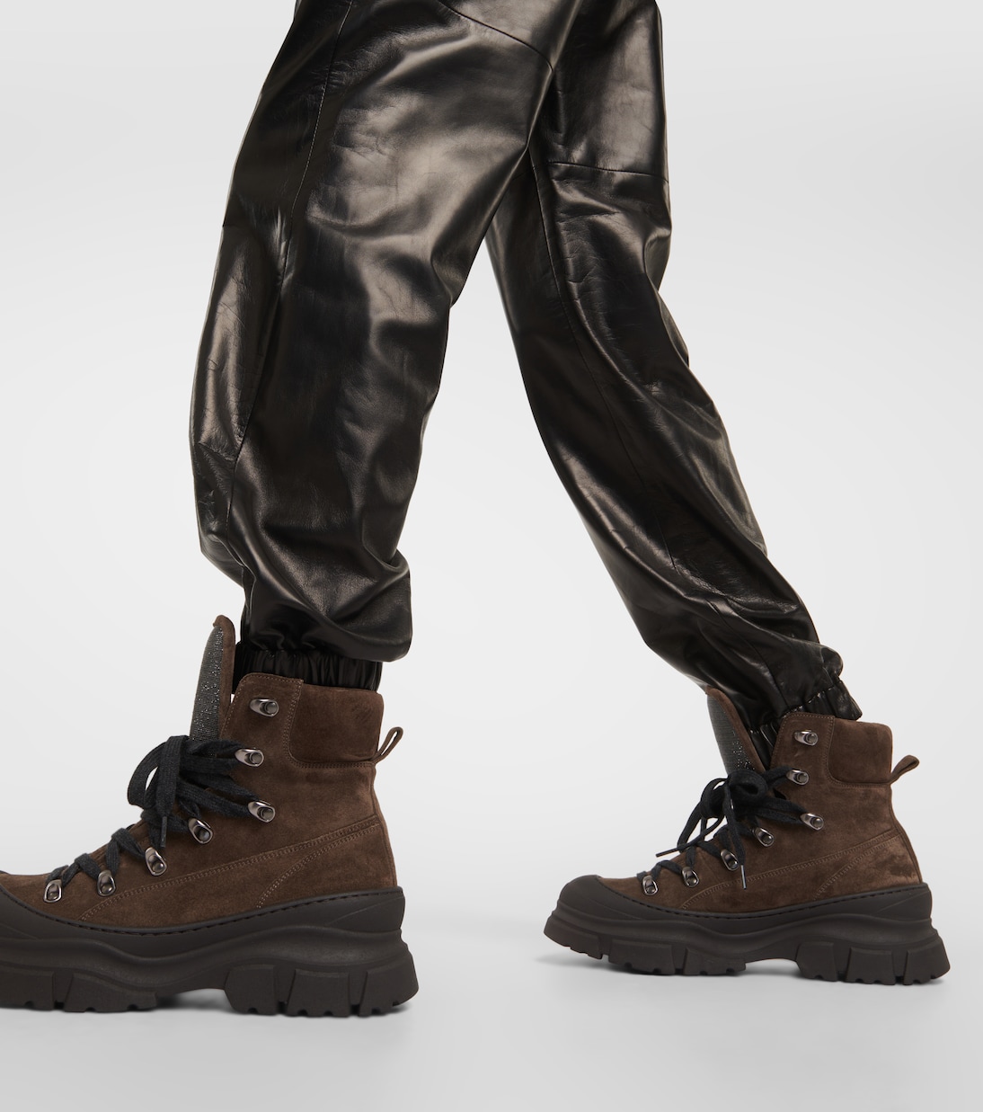 Pantalon à taille mi-haute en cuir | Brunello Cucinelli