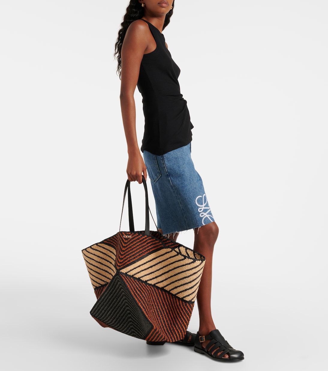 Cabas Puzzle Fold XXL en raphia | Loewe
