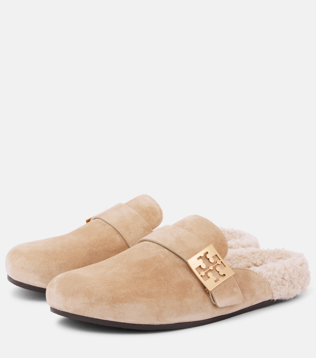 Mellow shearling lined suede mules in beige Tory Burch Mytheresa