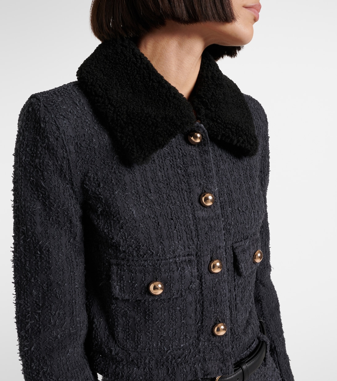 Cropped-Jacke aus Denim mit Shearling | Self-Portrait