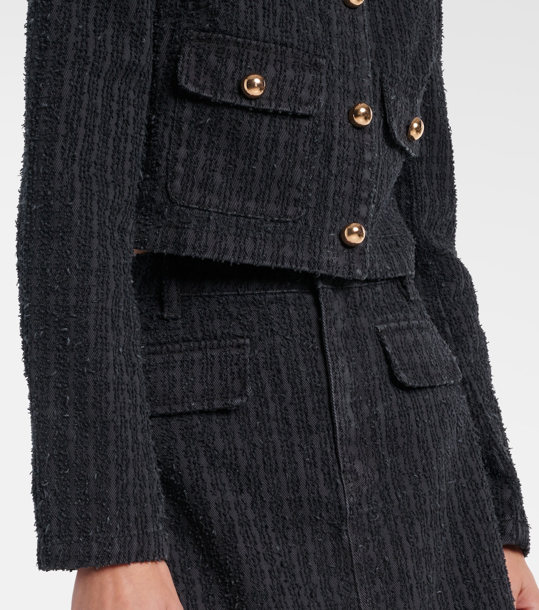 Cropped-Jacke aus Denim mit Shearling | Self-Portrait