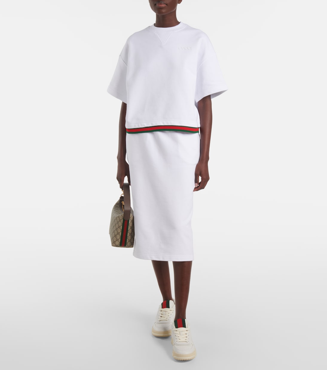 Falda midi de jersey de algodón | Gucci