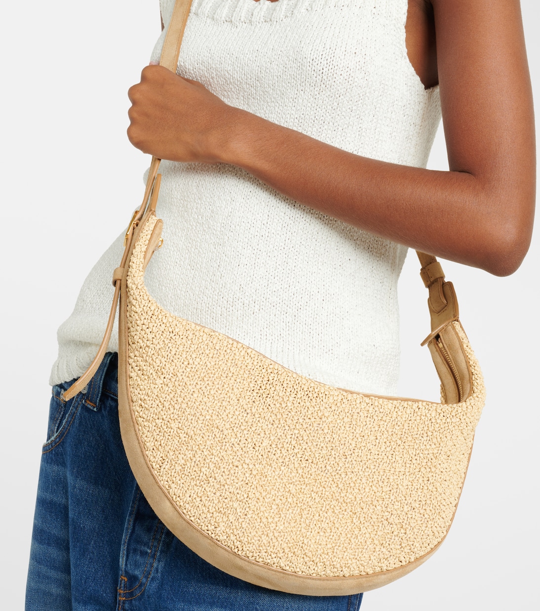 Augustina Small raffia and suede crossbody bag | Khaite