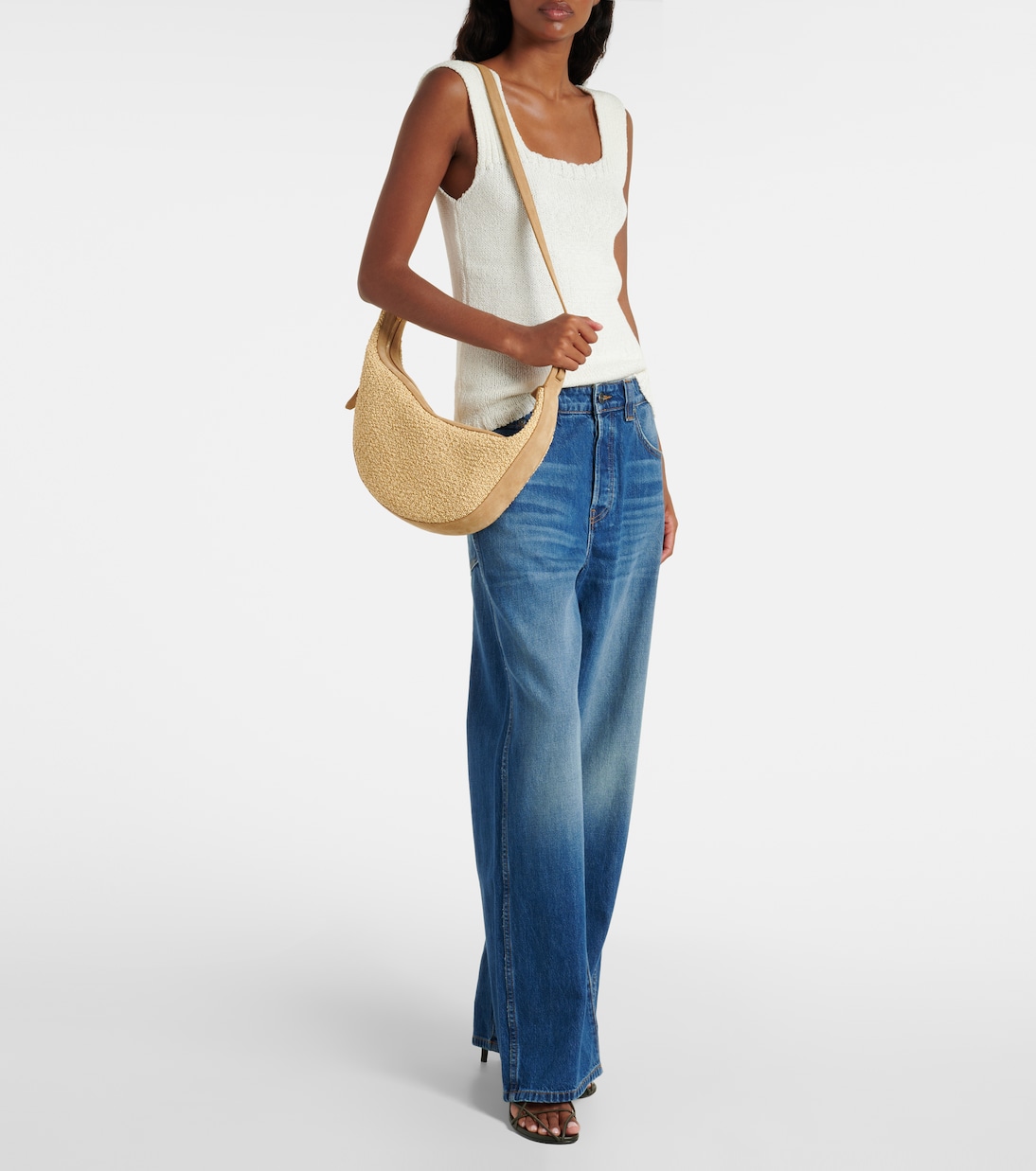 Augustina Small raffia and suede crossbody bag | Khaite