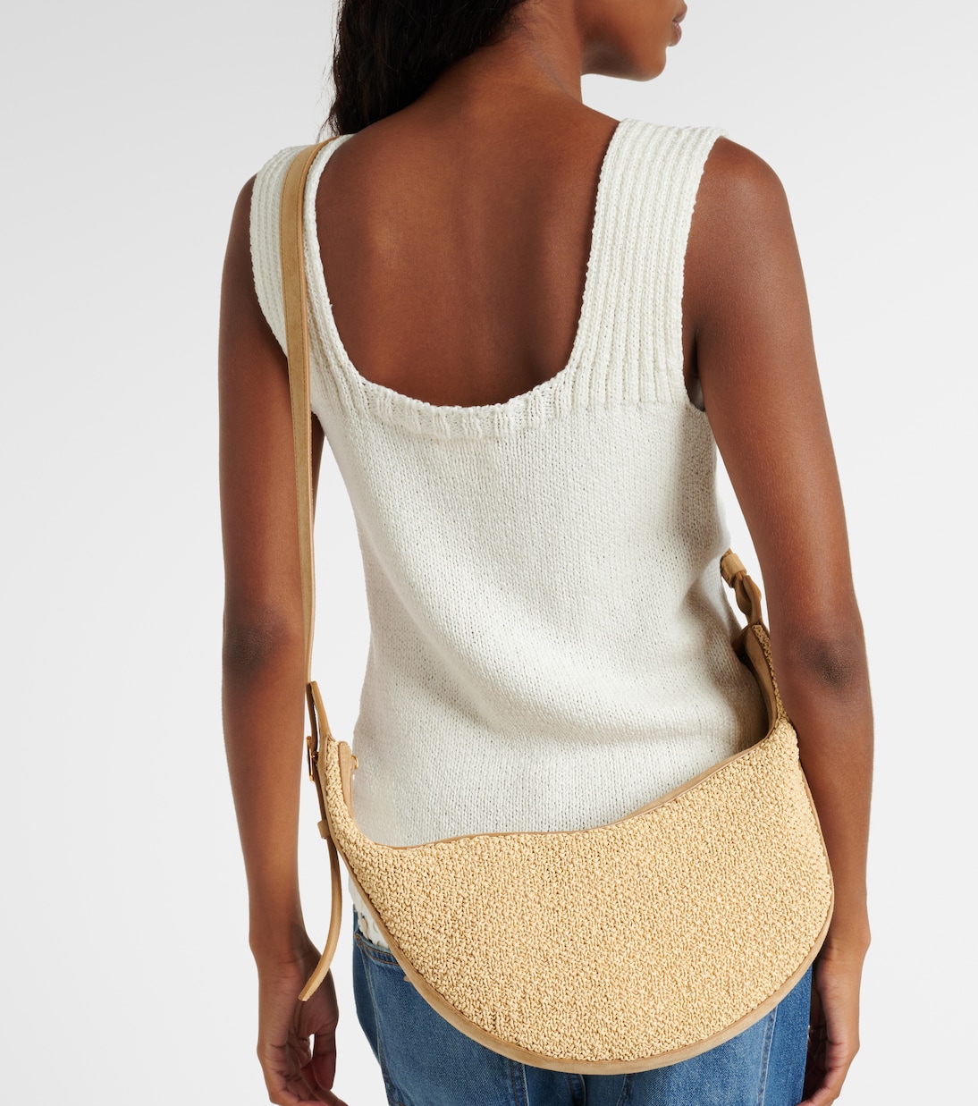 Augustina Small raffia and suede crossbody bag | Khaite