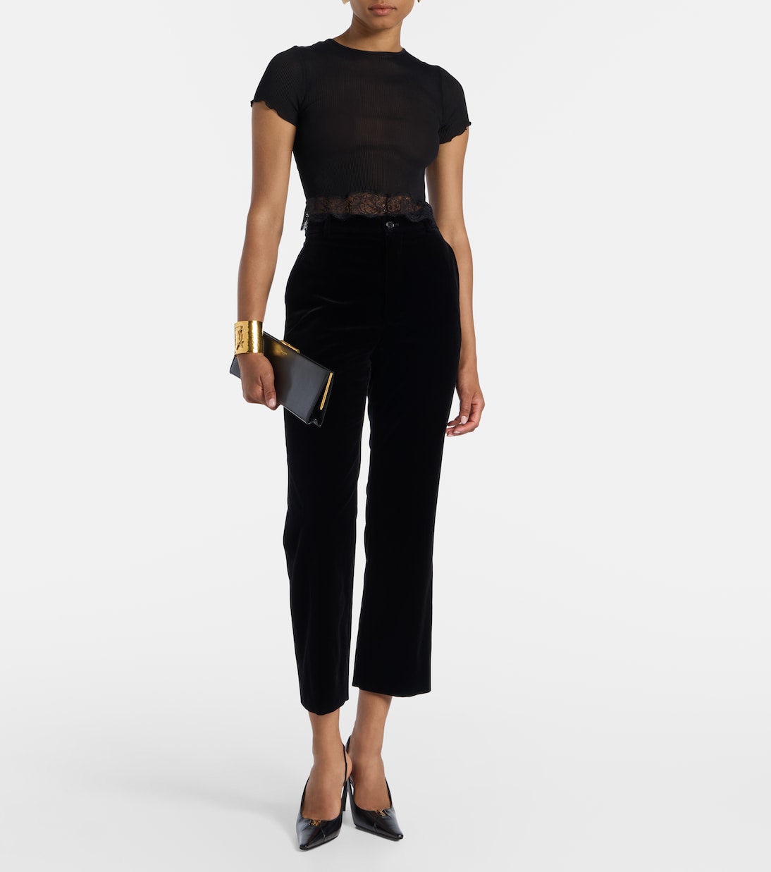 Pantalon évasé raccourci en velours de coton | Saint Laurent