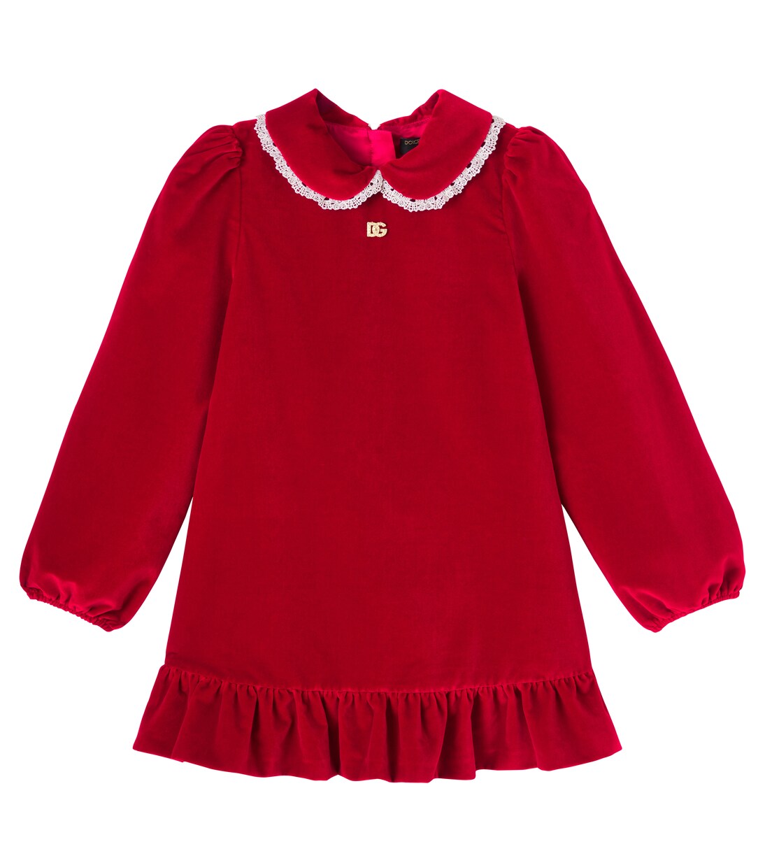 DG lace-trimmed cotton velvet dress | Dolce&Gabbana Kids