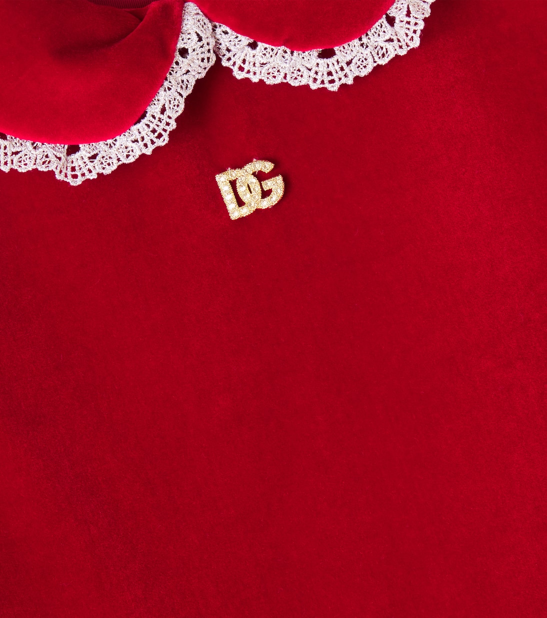 DG lace-trimmed cotton velvet dress | Dolce&Gabbana Kids