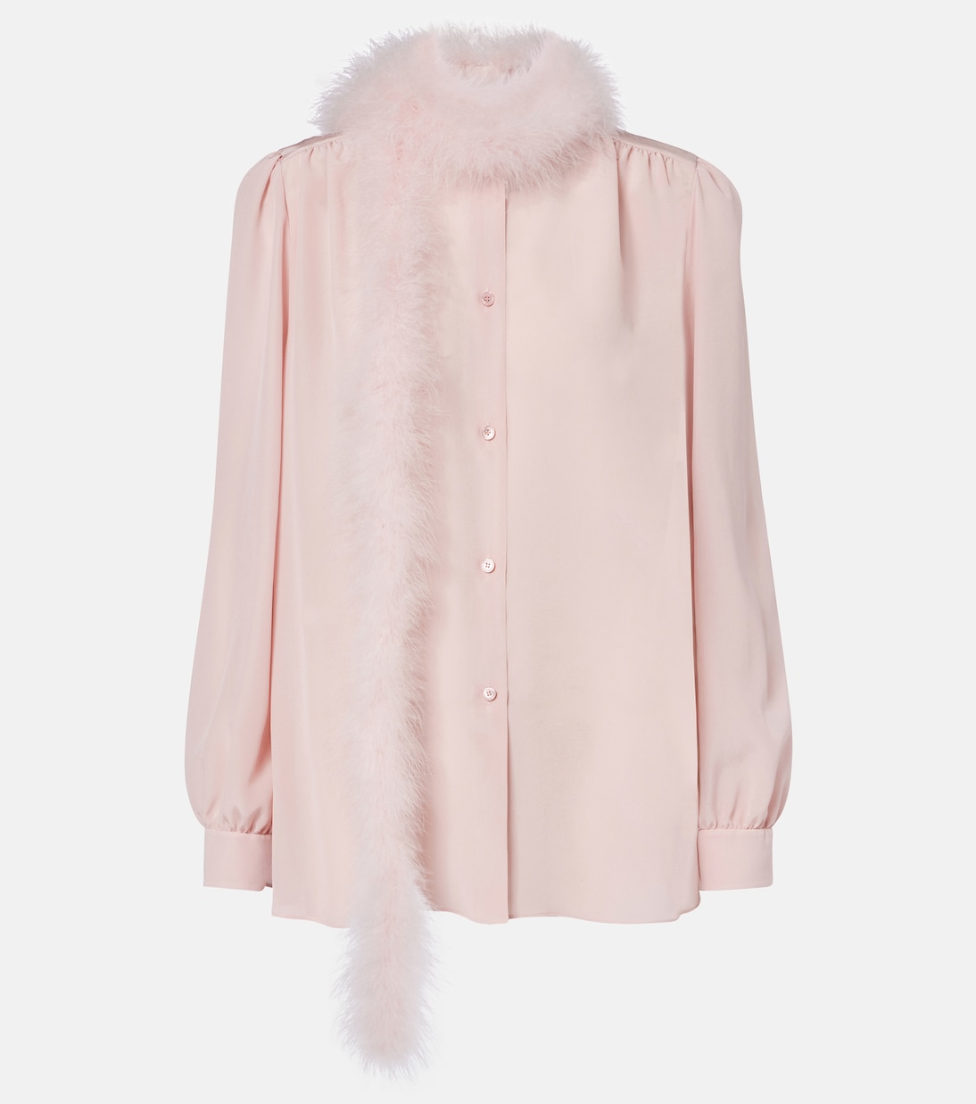 Feather-trimmed silk shirt | Valentino