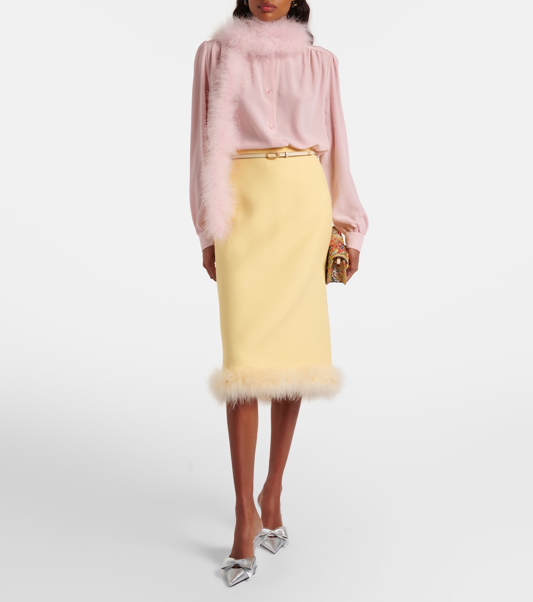 Feather-trimmed silk shirt | Valentino