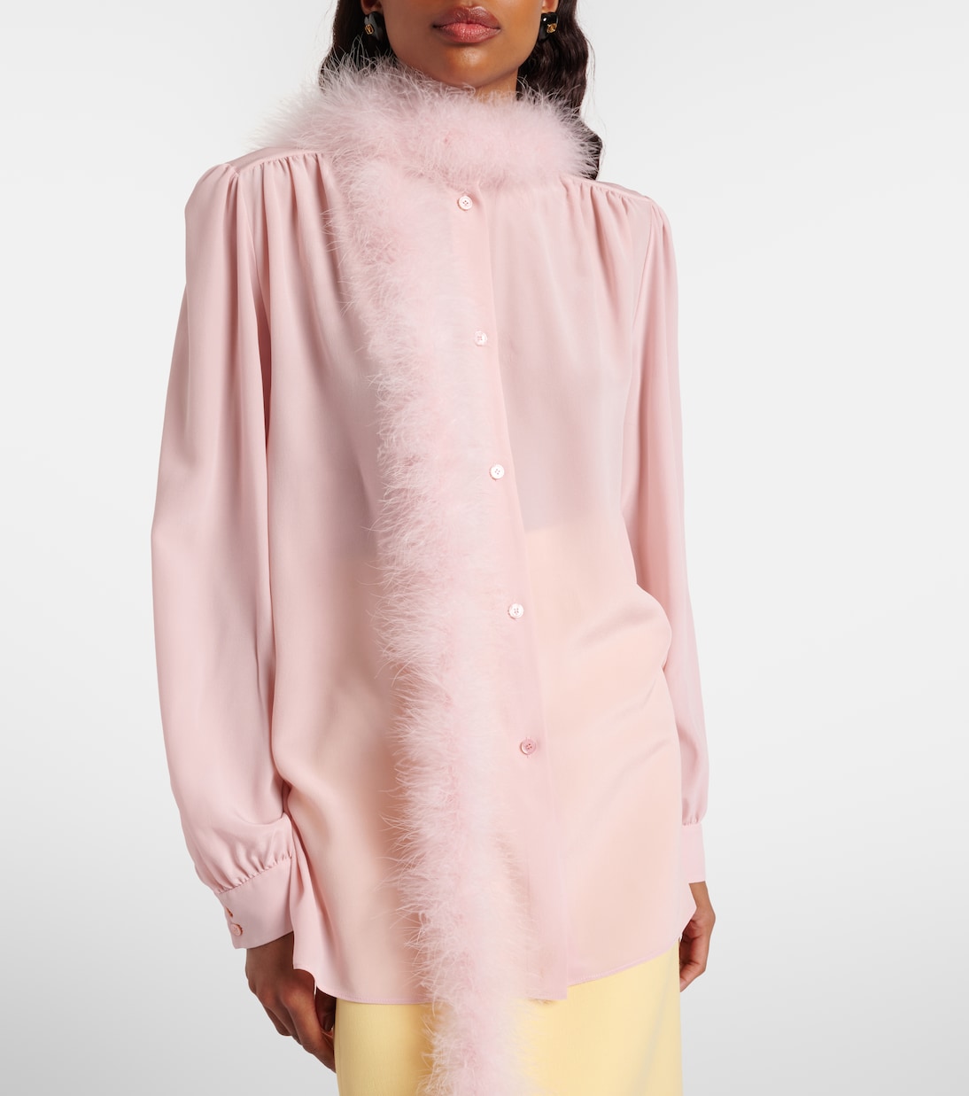 Feather-trimmed silk shirt | Valentino
