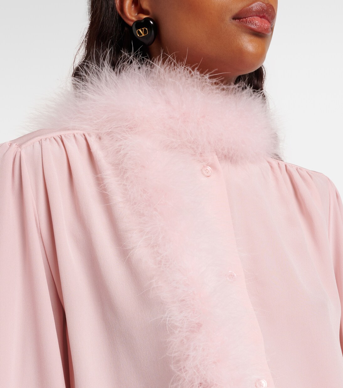 Feather-trimmed silk shirt | Valentino