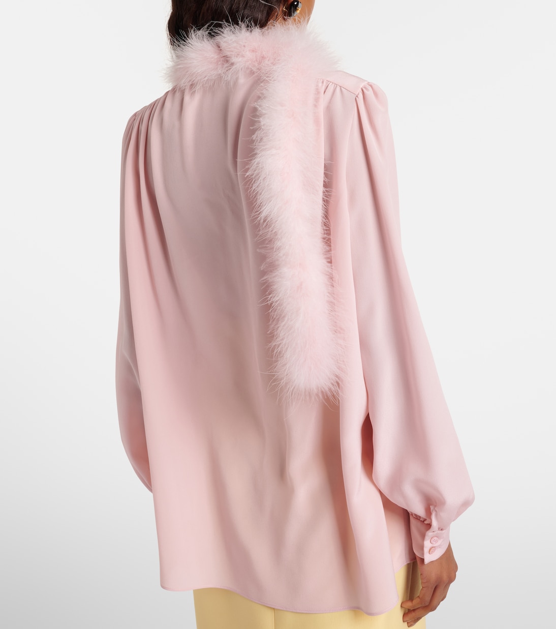 Feather-trimmed silk shirt | Valentino
