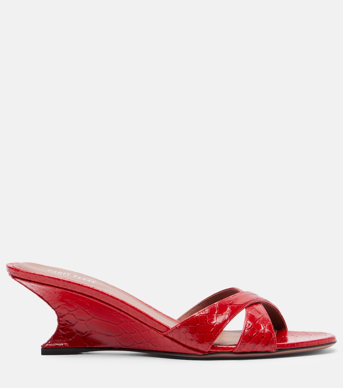 Nina 50 croc-effect patent leather wedge mules | Paris Texas