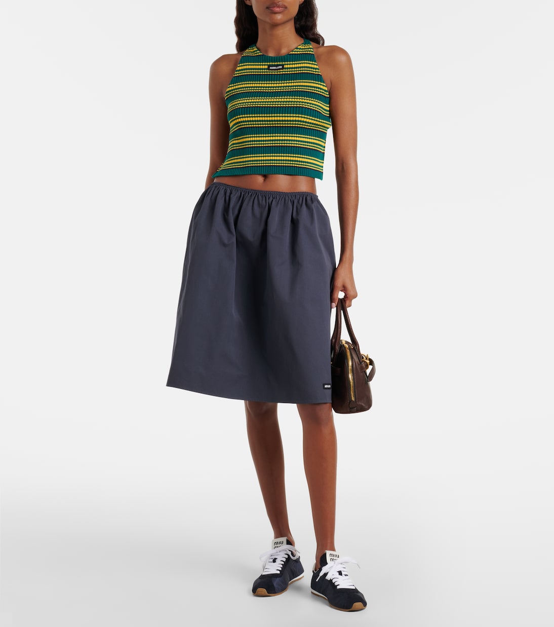 Plume suede-trimmed sneakers | Miu Miu