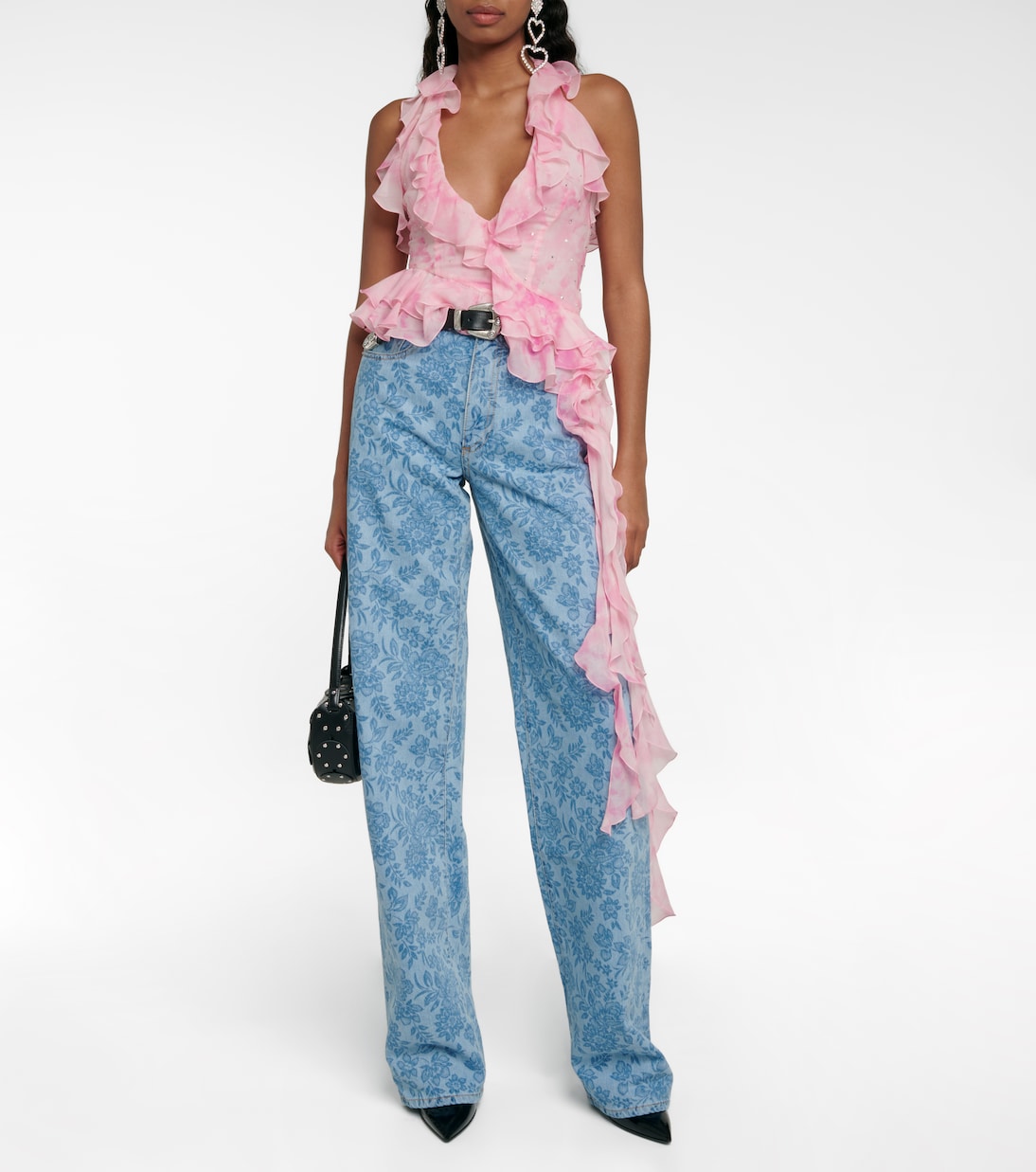 Top in seta con ruches e cristalli | Alessandra Rich