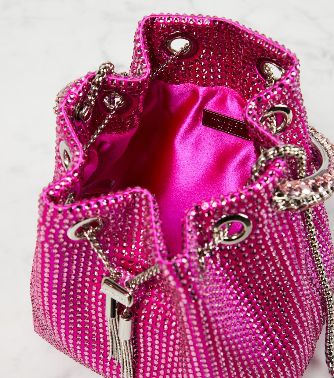 Bon Bon Small embellished bucket bag in pink Jimmy Choo Mytheresa