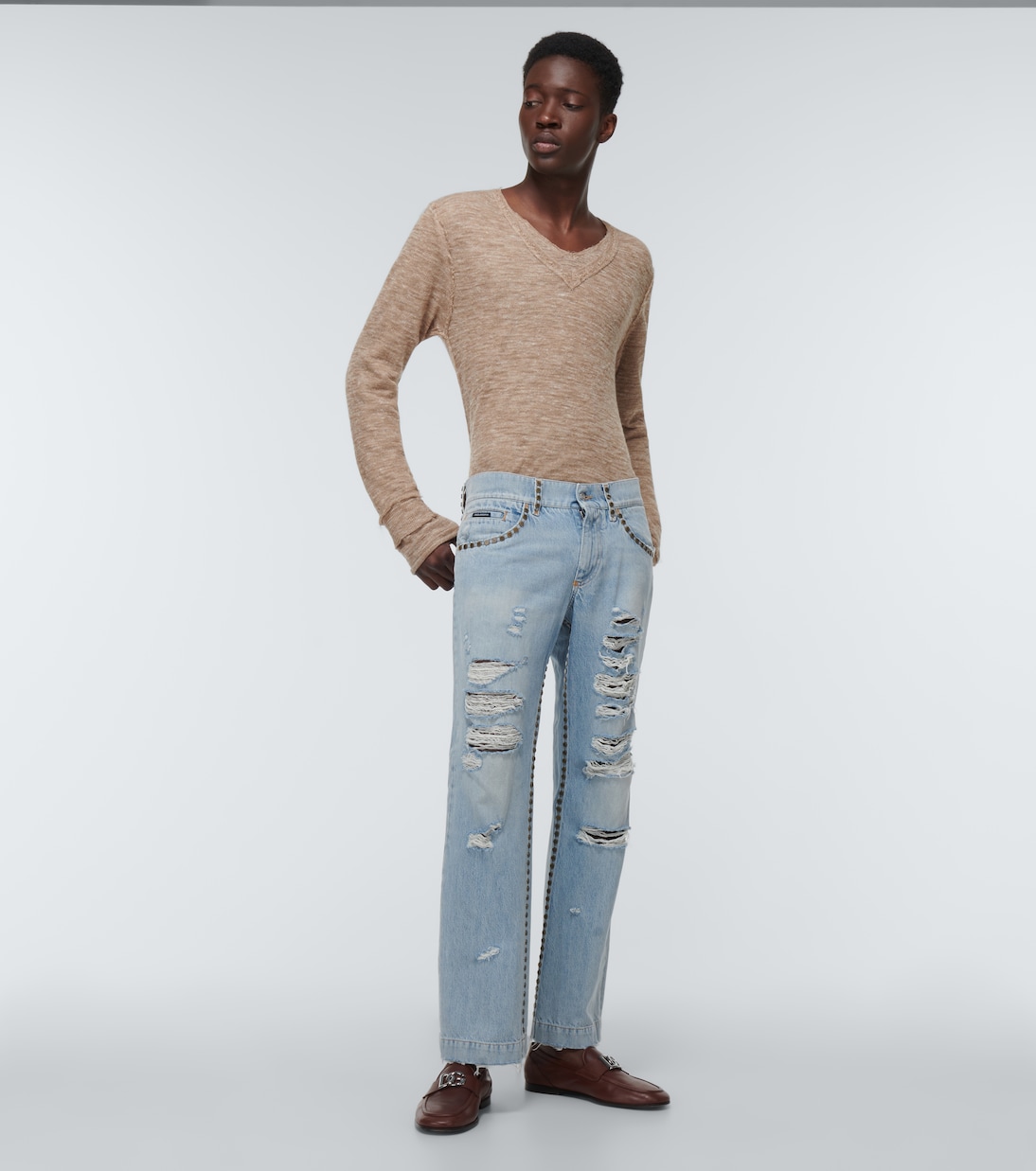 Jeans rectos de tiro medio desgastados | Dolce&Gabbana