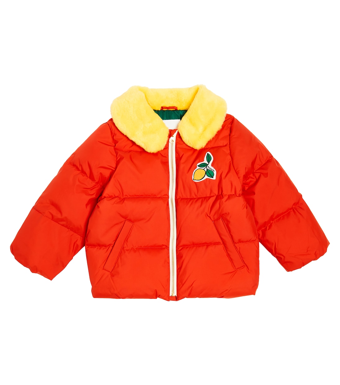 Printed faux-fur trimmed puffer jacket | Mini Rodini