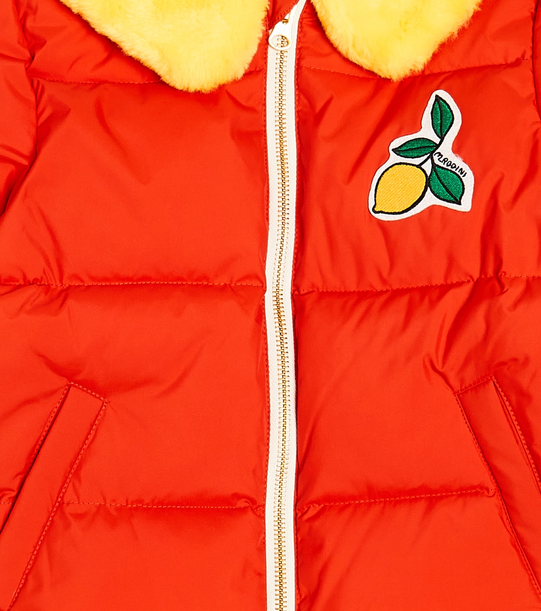 Printed faux-fur trimmed puffer jacket | Mini Rodini