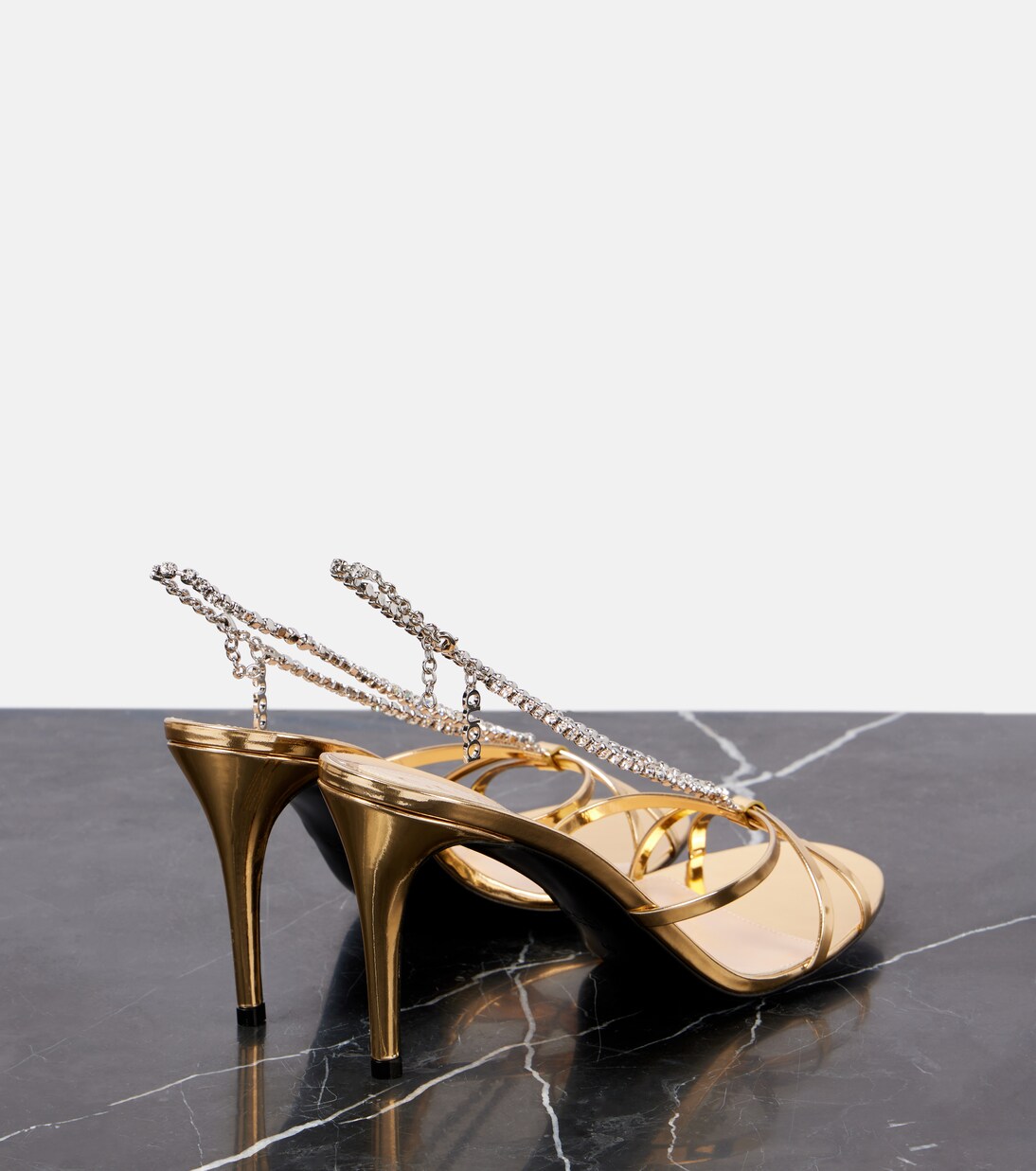 Embellished metallic leather sandals in gold - Gucci | Mytheresa
