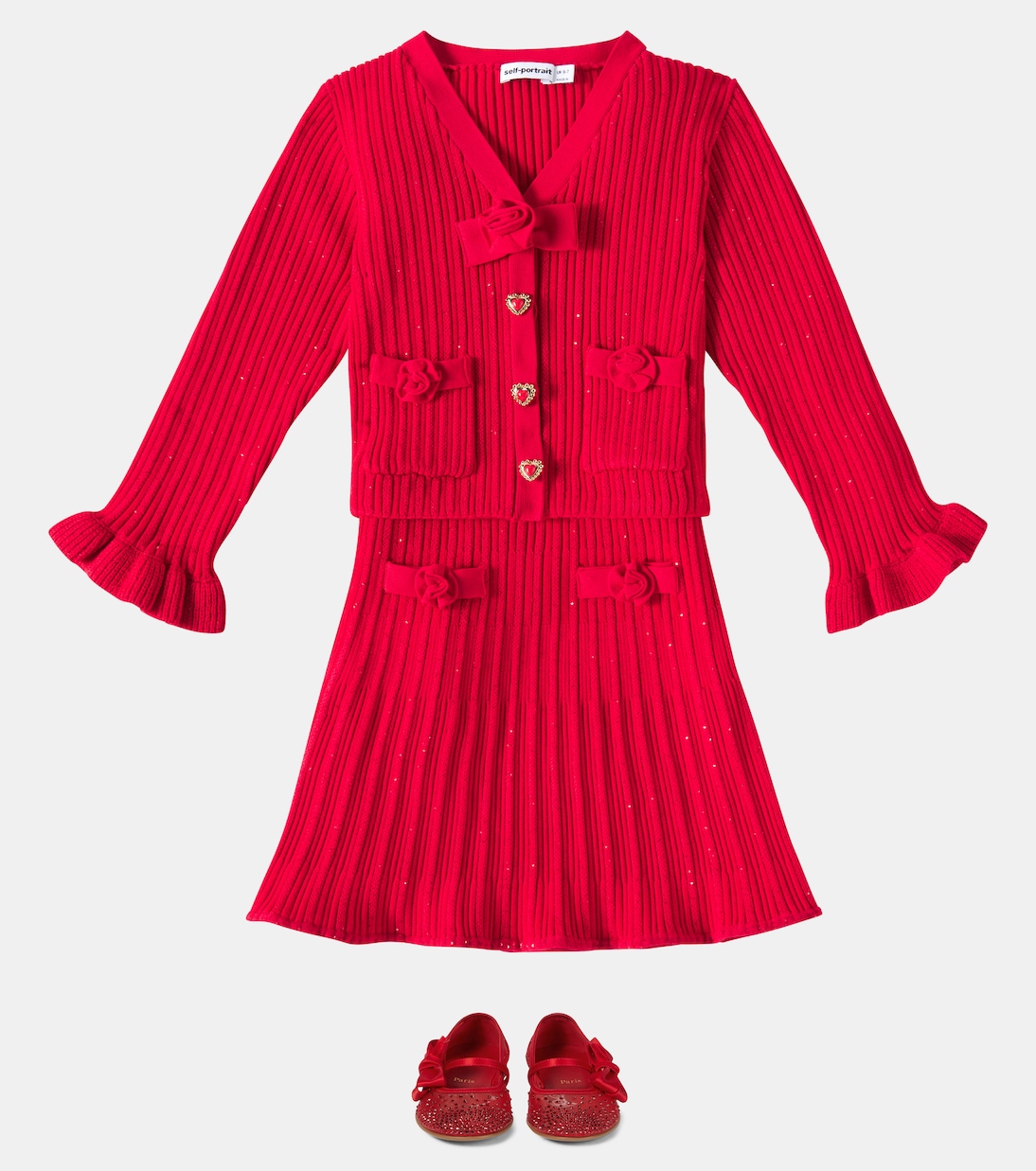 Cardigan in maglia a coste con volant | Self-Portrait Kids