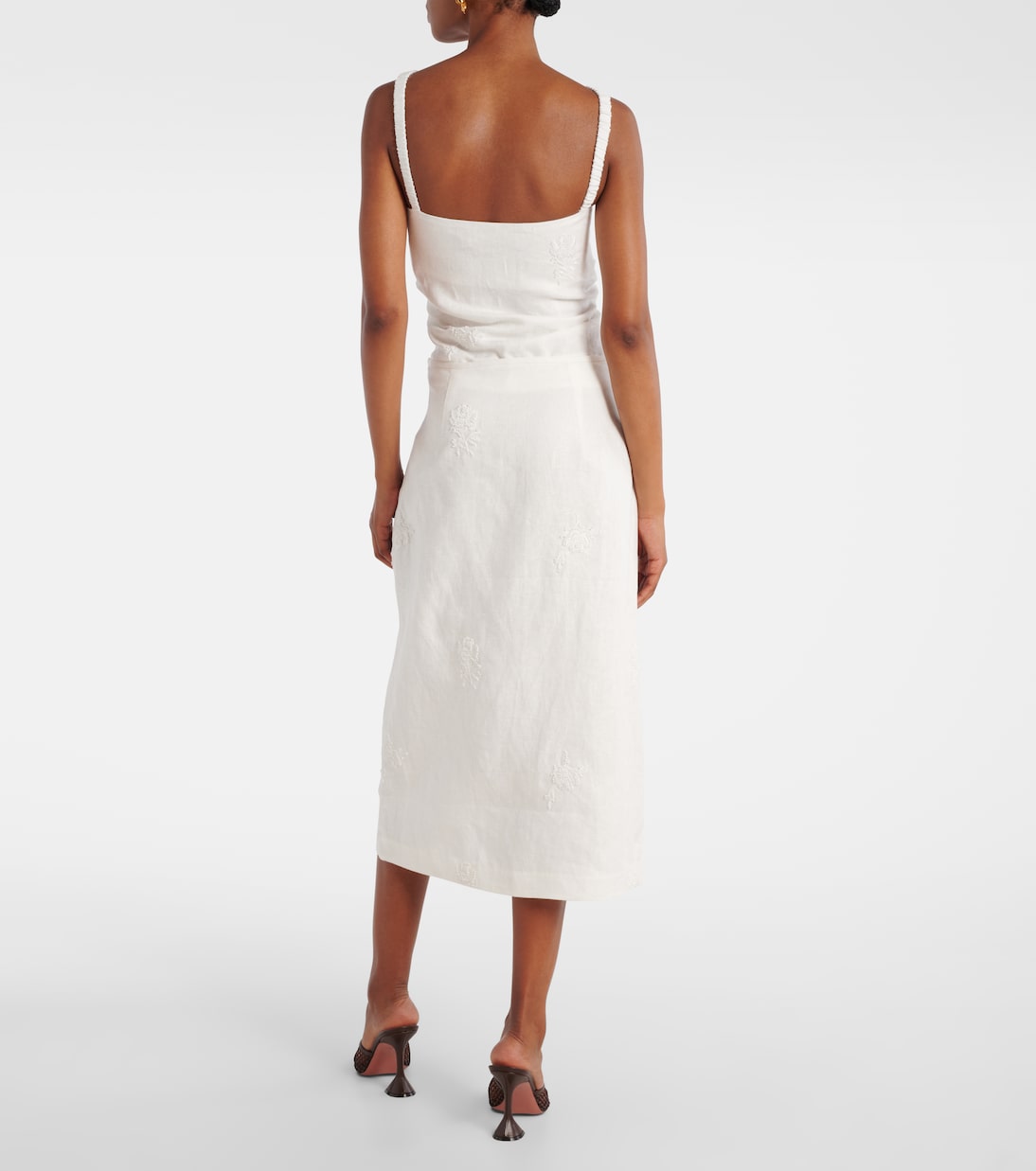 Jupe midi Alessandra brodée en lin | SIR