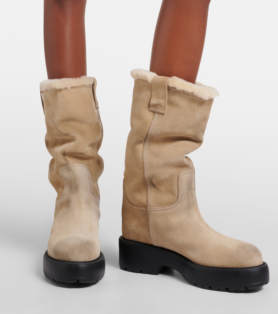 Stiefel aus Veloursleder mit Shearling | Miu Miu