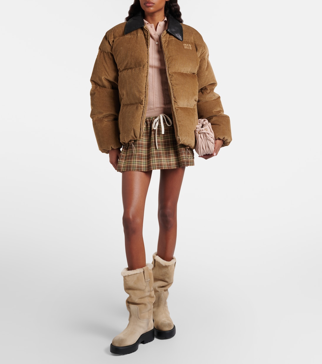 Stiefel aus Veloursleder mit Shearling | Miu Miu