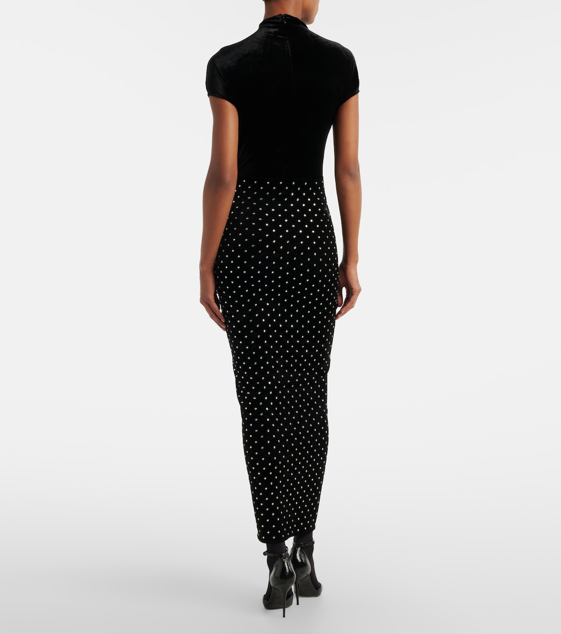 Cocktailkleid aus Samt und Jersey mit Kristallen | Alaïa