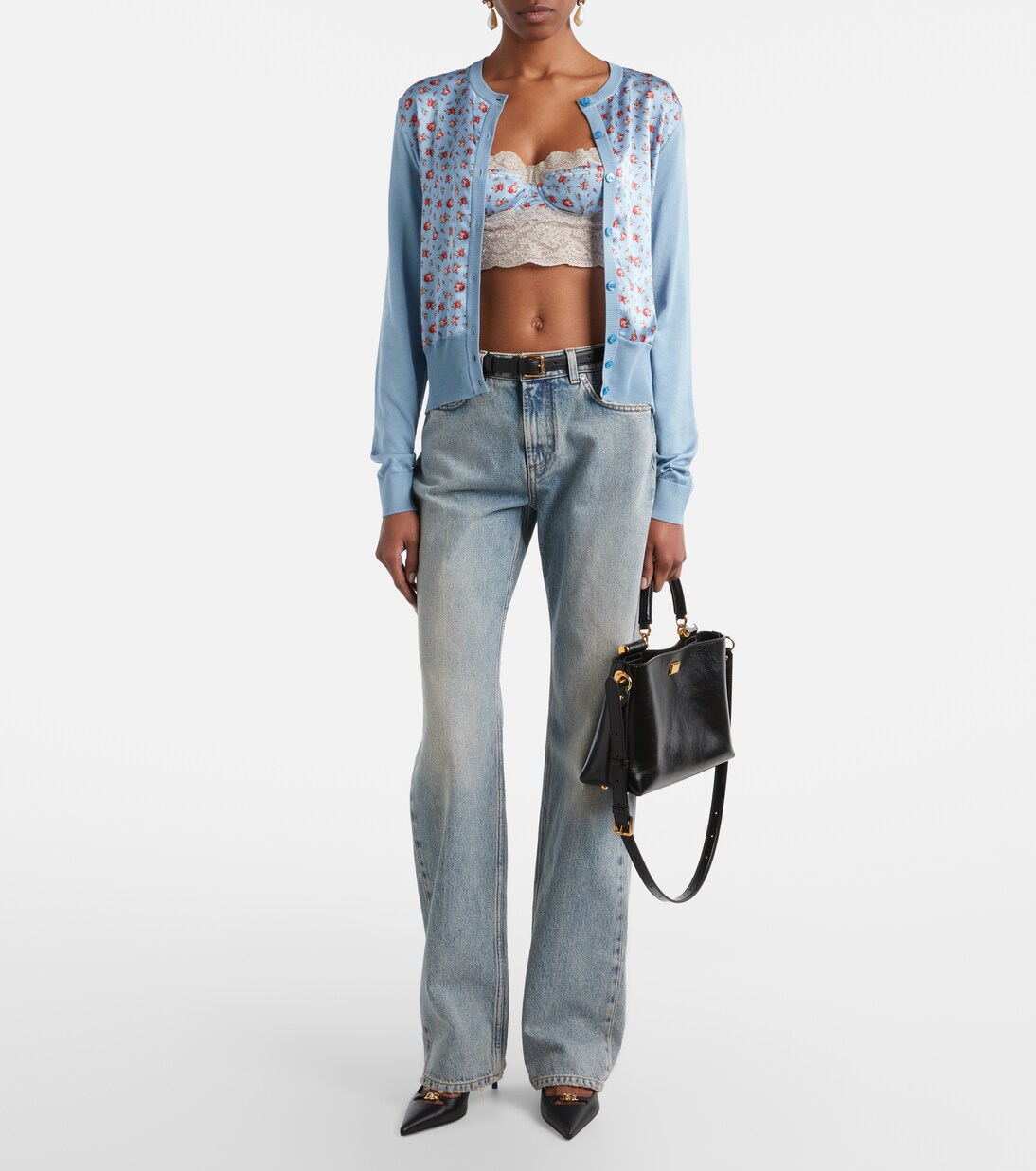 Floral lace-trimmed silk and cotton bra | Dolce&Gabbana