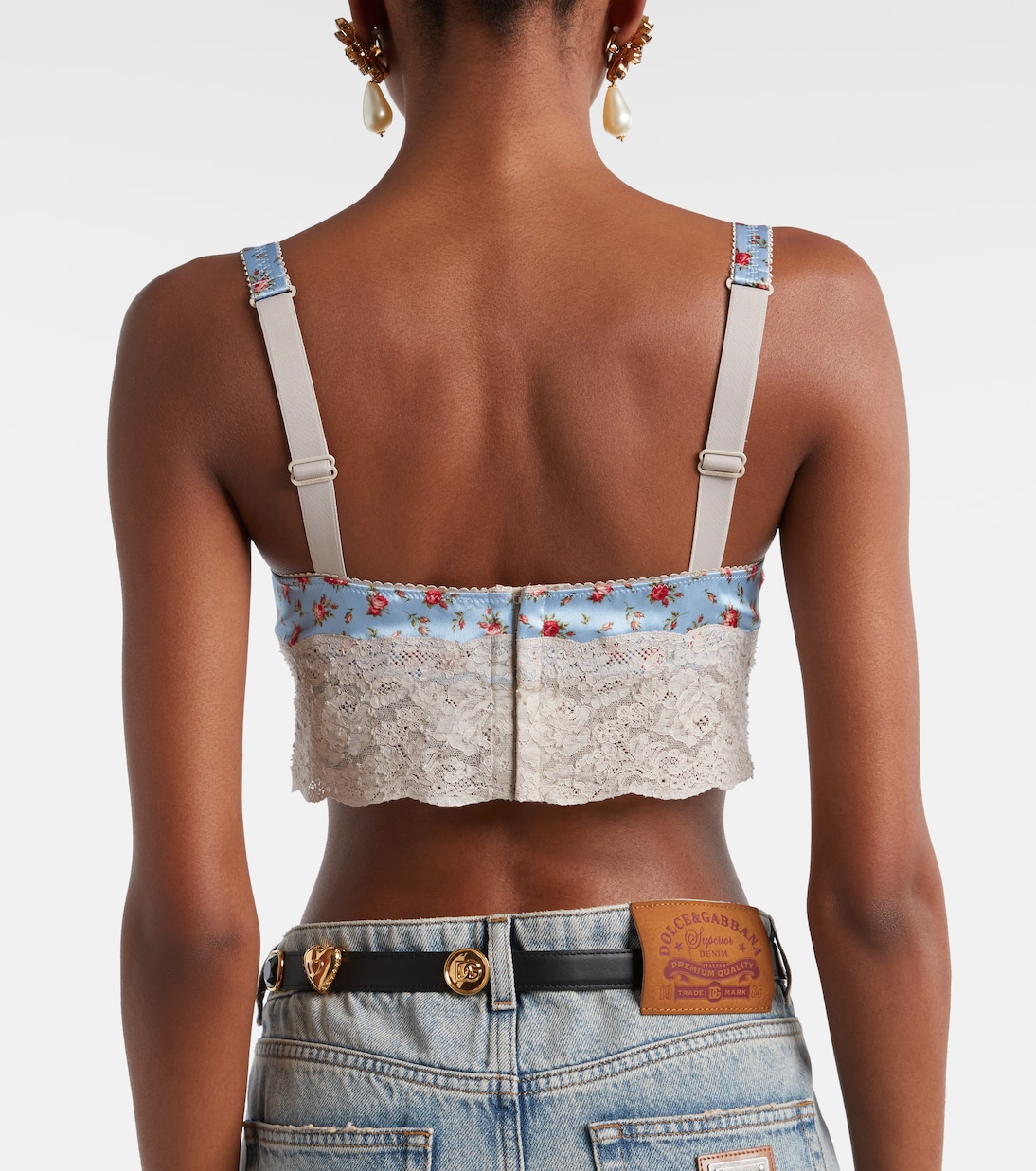 Floral lace-trimmed silk and cotton bra | Dolce&Gabbana