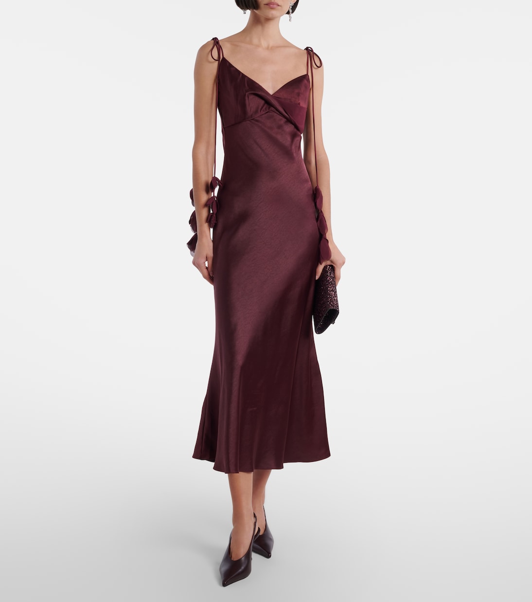 Floral-appliqué satin slip dress | Self-Portrait