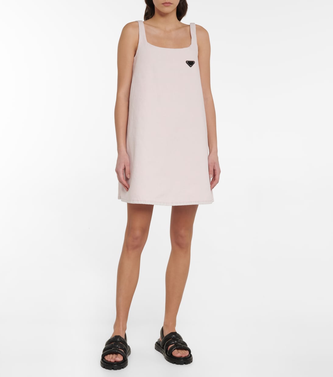 Logo denim A-line minidress | Prada