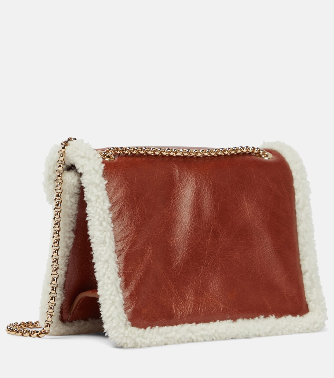 Trunk Small shearling lined leather shoulder bag in white Marni Mytheresa