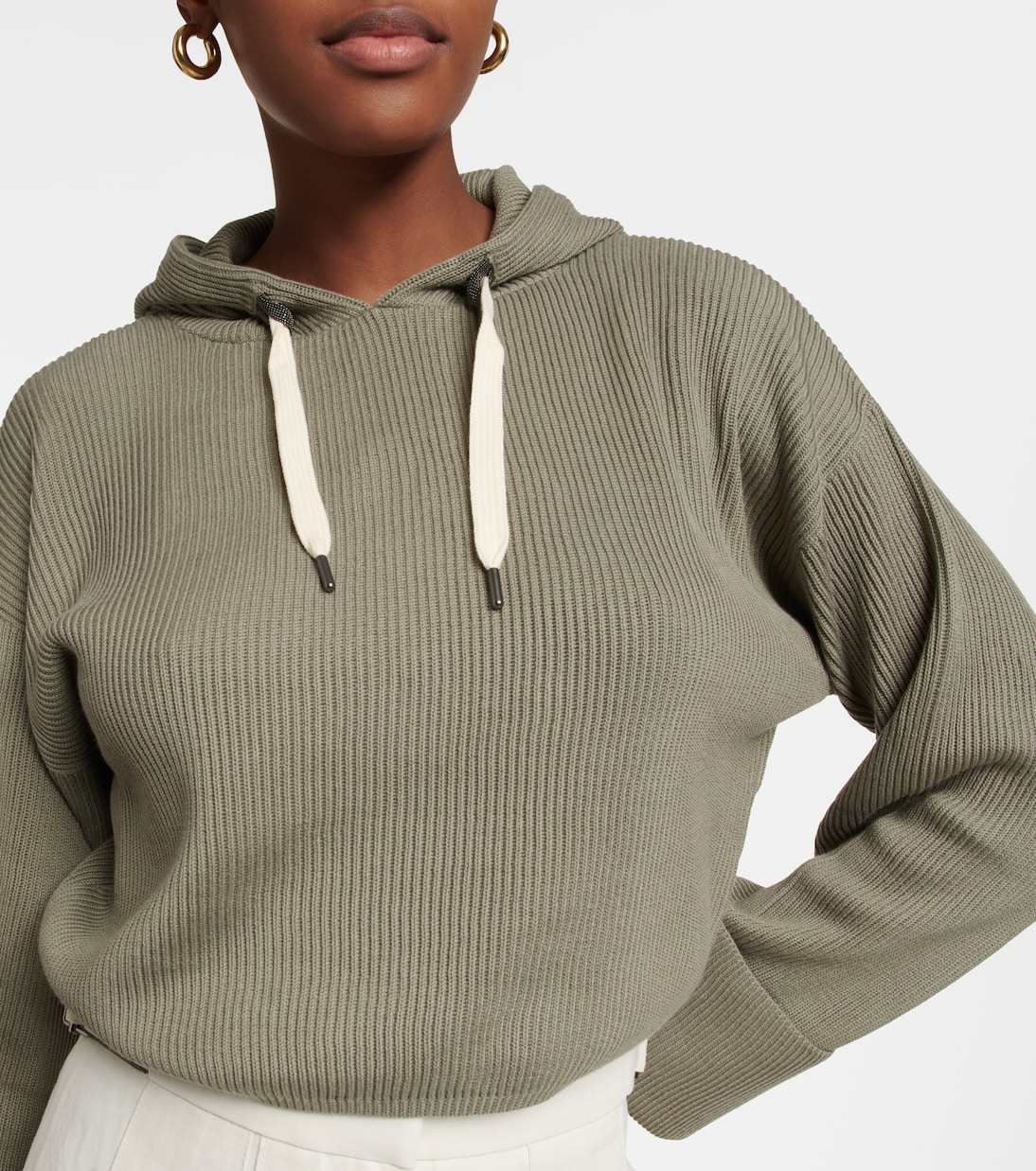 Sudadera con capucha de algodón a rayas | Brunello Cucinelli