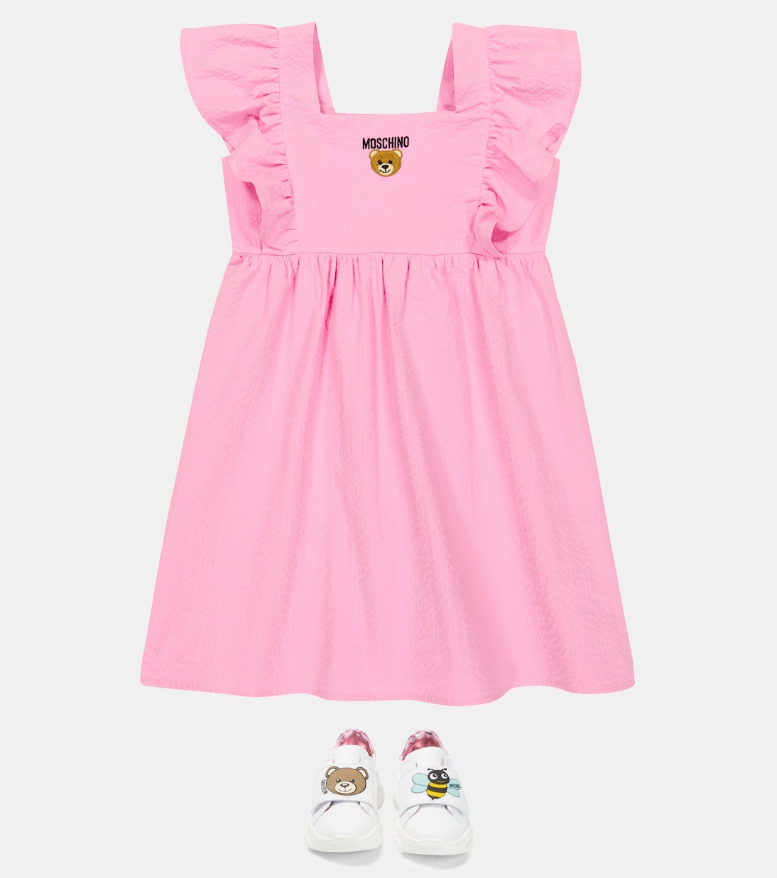 فستان من قماش مُجعّد مع تطريز Teddy Bear | Moschino Kids