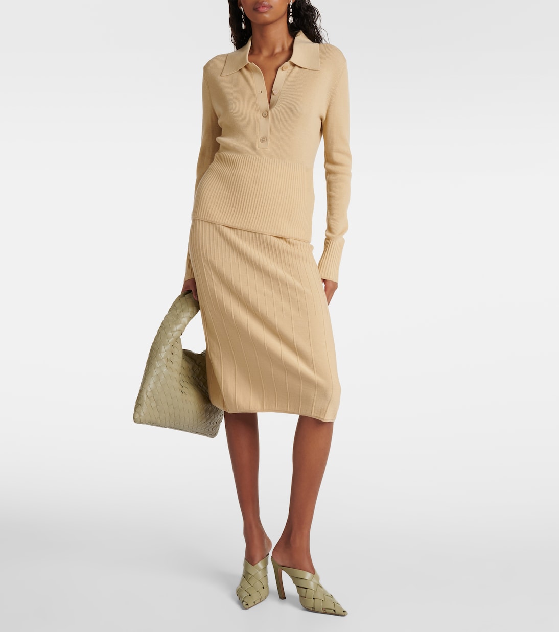 Gonna midi in maglia di lana a coste | Joseph