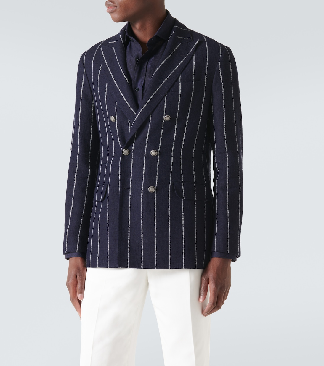 Chalk stripe linen, wool, and silk-blend blazer | Brunello Cucinelli