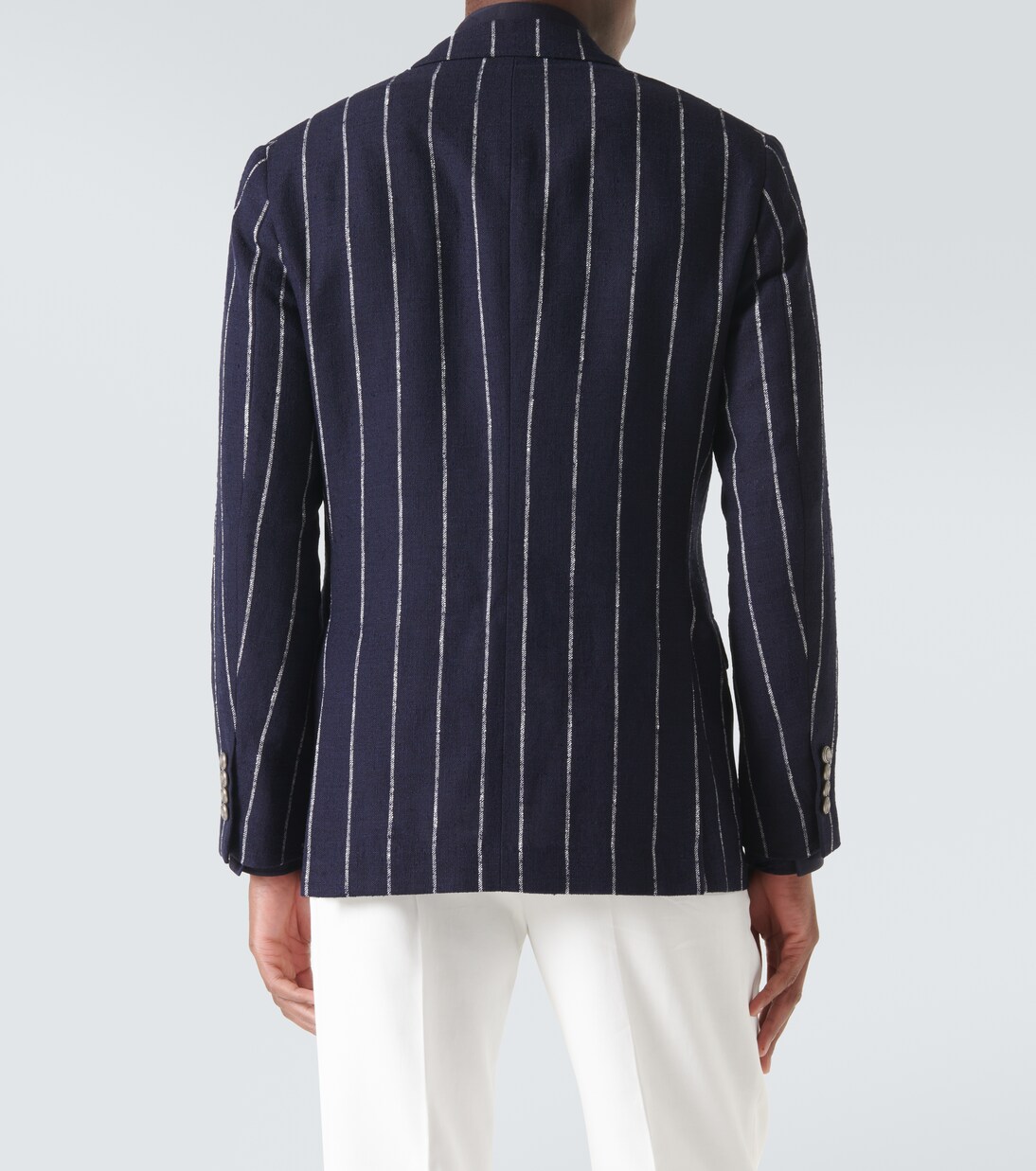 Chalk stripe linen, wool, and silk-blend blazer | Brunello Cucinelli