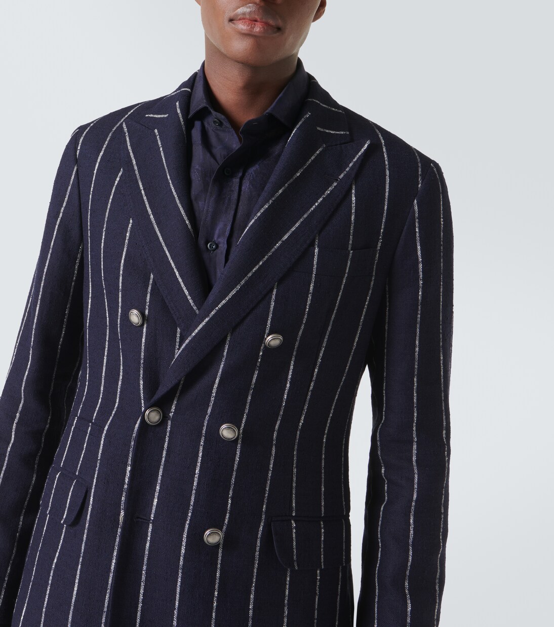 Chalk stripe linen, wool, and silk-blend blazer | Brunello Cucinelli