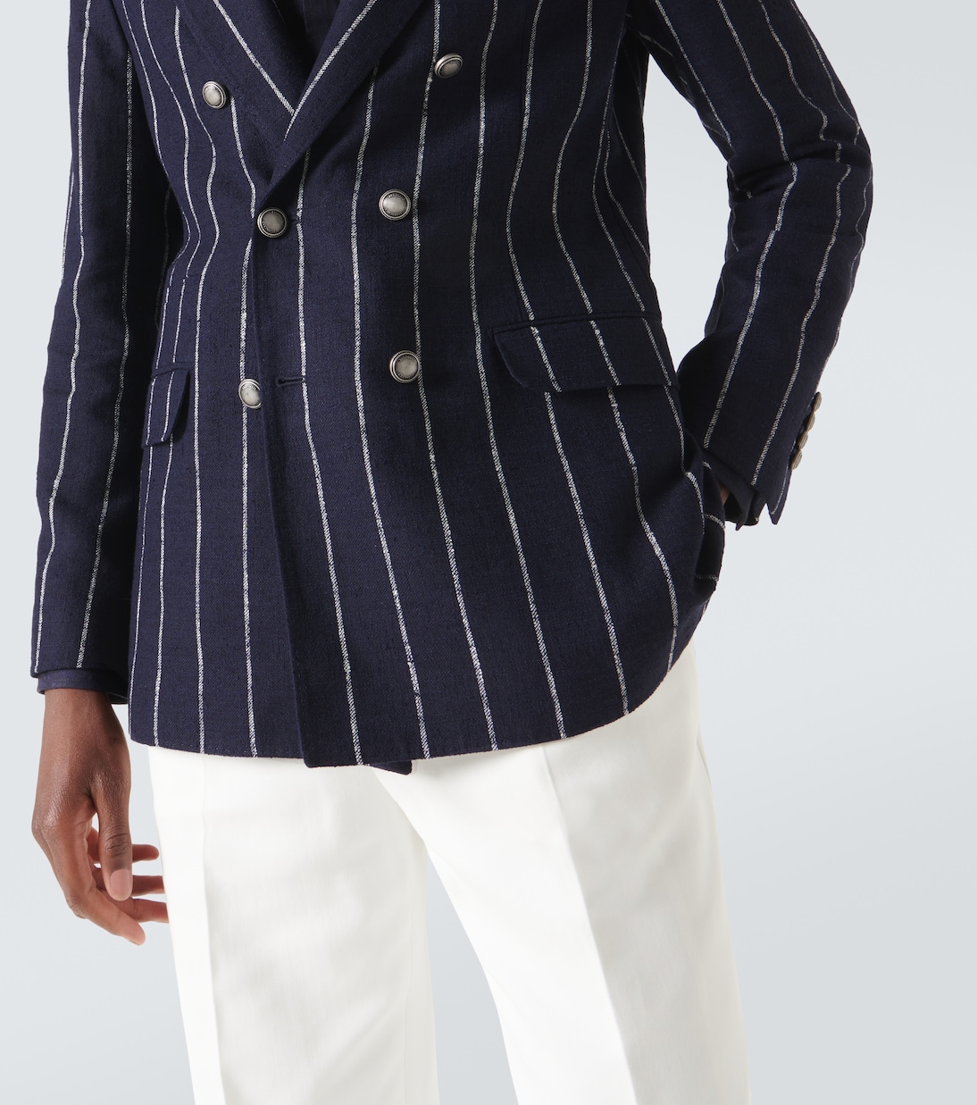 Chalk stripe linen, wool, and silk-blend blazer | Brunello Cucinelli