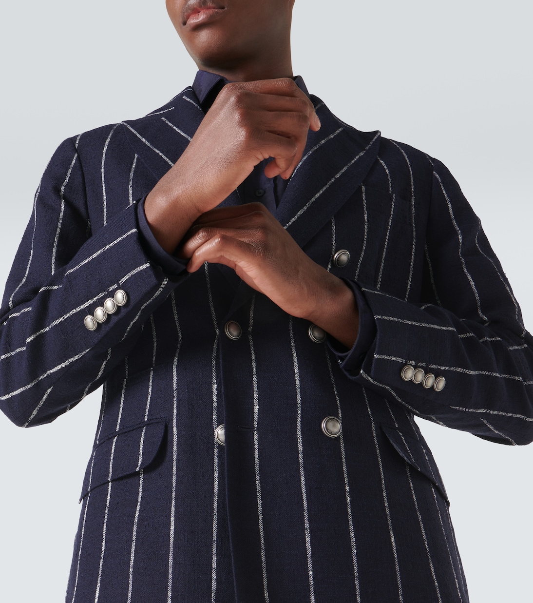 Chalk stripe linen, wool, and silk-blend blazer | Brunello Cucinelli