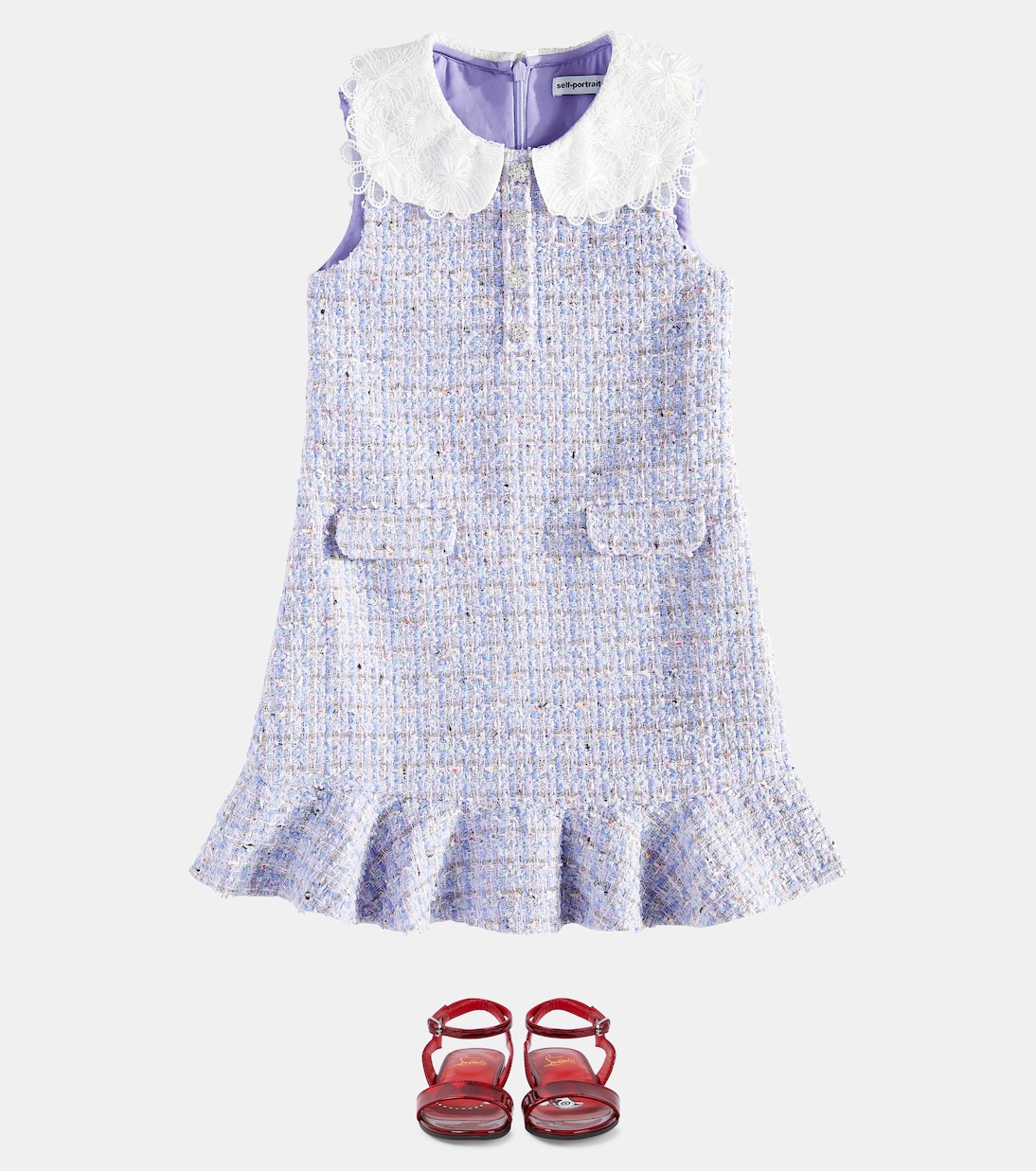 Kleid aus Bouclé mit Spitze | Self-Portrait Kids