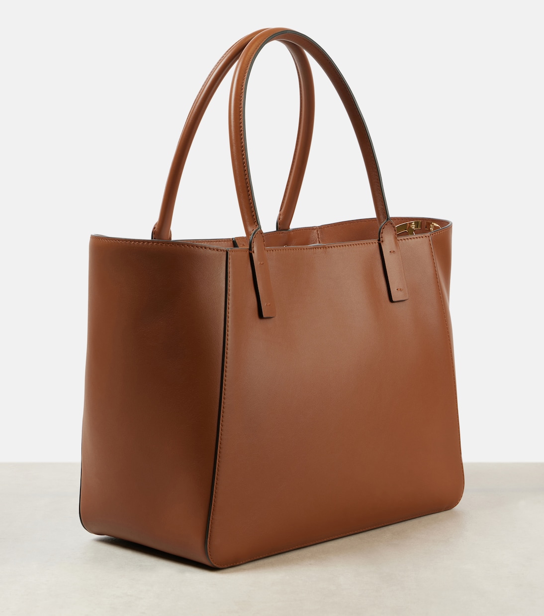 VLogo Side leather shopper in brown - Valentino Garavani