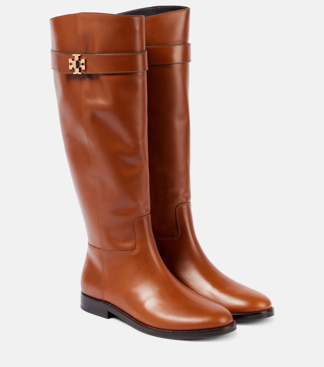 T Lock leather knee high boots in brown Tory Burch Mytheresa